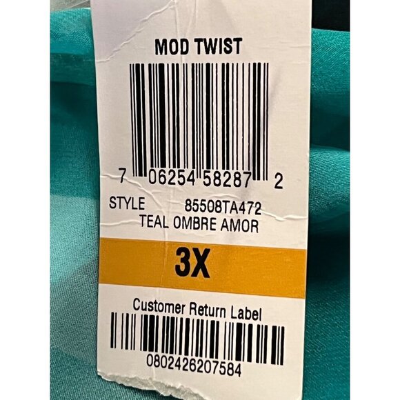 JM Collection Woman Teal Ombre Amor Mod Twist Tunic Top 3X V-Neck Beaded New - Picture 7 of 8